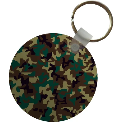 Afbeelding van Sleutelhanger Camouflage patroon met donkere kleuren Plastic Rond Uitdeelcadeautjes