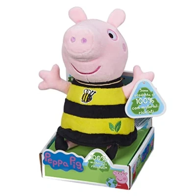 Afbeelding van Rocco Giocattoli Pig zacht pluche dier van Peppa, hoogte 20 cm en volledig gerecycled kunststof. Gesorteerd in vier verschillende stijlen, 07381