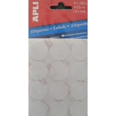 Afbeelding van Apli Ronde Etiketten In Etui Diameter 25 Mm, Wit, 72 Stuks, 12 Per Blad (2664) Etiket