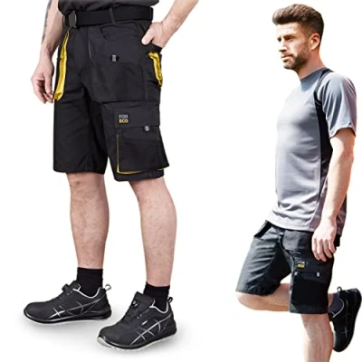 Afbeelding van REIS FORECO TS Werkshorts Heren, Cargo Shorts, Veiligheids Werkkleding Tuinbroek, Zwart Geel, Maat: S