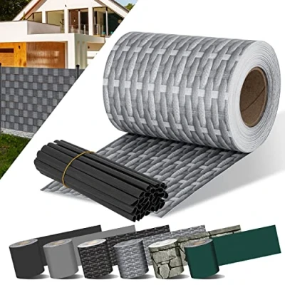 Afbeelding van KESSER® PVC jaloezieën strip privacy roll dubbele staafmatten omheining ondoorzichtig, 30 bevestigingsclips weer en windbescherming hekfolie tuin tuinhek, Rotan Grijs 70 m