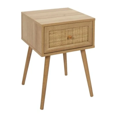 Afbeelding van Home Deco nachtkastje hout met lade rotan deur 39 x 55.4 cm