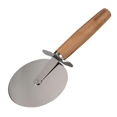 Afbeelding van Fackelmann pizzasnijder XXL voor pizza en flambées met scherp roestvrijstalen lemmet pizzaroller ergonomische greep van beukenhout ca. 23 cm