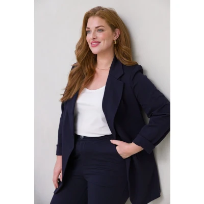 Afbeelding van Base Level Curvy blazer Yacey donkerblauw