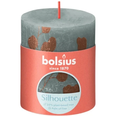 Afbeelding van Bolsius kaars rustiek print Eucalyptus Green 80/68 mm