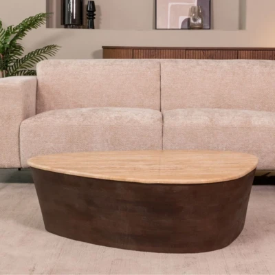Afbeelding van LABEL51 Salontafel Ravi Espresso Travertin 110 cm