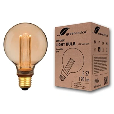 Afbeelding van greenandco® dimbare Vintage Design LED lamp in retro stijl voor sfeerverlichting E27 G95 Edison lamp, 3,5W 120lm 1800K extra warm wit 320 230V flikkervrij
