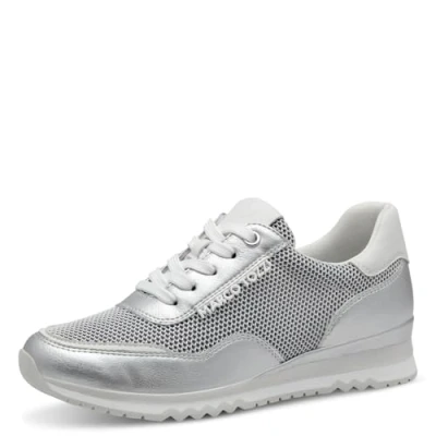 Afbeelding van MARCO TOZZI Platte damessneakers met veters, veganistisch, Wit zilver., 42 EU
