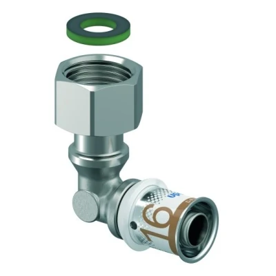 Afbeelding van Uponor S Press Plus perskoppeling wartel 1/2&quot; binnendraad x Ø16 knie. Artikelnr: 1070612