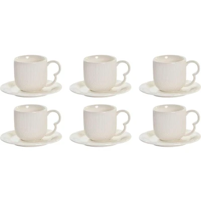 Afbeelding van Set van 6 kopjes met schotel DKD Home Decor Natuurlijk Porselein Wit (90 ml)