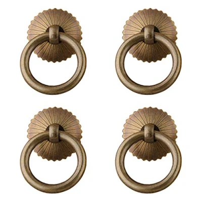 Afbeelding van Tiazza 4 Stks Chinese Stijl Antieke Messing Ring Pull Handvat Keuken Kasten Kledingkast Lade Meubilair Hardware Retro Kleine Antiek brons