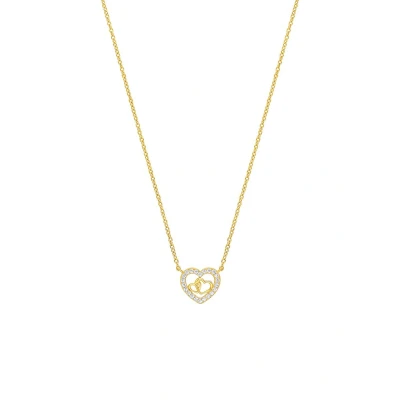 Afbeelding van Lucardi Dames Zilveren goldplated Ketting hart zirkonia 925 Zilver Goudkleurig 45 cm