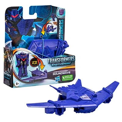 Afbeelding van Transformers speelgoed EarthSpark, 1 Step Flip Changer Soundwave actiefiguur van 10 cm, robotspeelgoed vanaf 6 jaar
