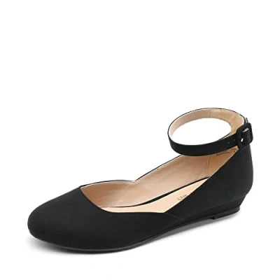 Afbeelding van DREAM PAIRS ballerina&#039;s voor dames, met riempjes, elegante platte schoenen, REVONA E, zwart, suede, 37 EU