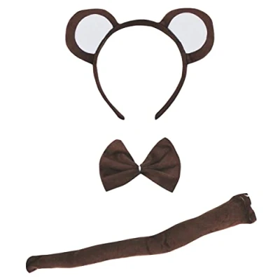 Afbeelding van Petitebelle Aap hoofdband vlinderdas staart 3 delig kostuum (bruin)