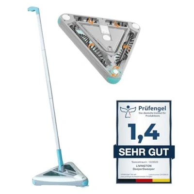 Afbeelding van Livington Deeper Sweeper Draadloze accu vloerreiniger met 4 roterende borstels, Triangle design, elektrische veegborstel ledlicht, accubezem zonder zak, flexibele zwenkkop, bezem