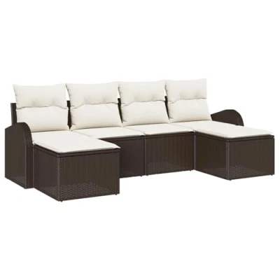 Afbeelding van vidaXL 6 delige tuinset met kussens Bruin poly rattan