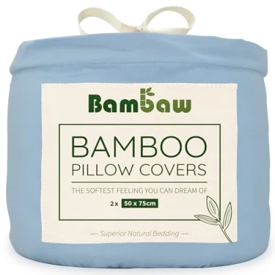 Afbeelding van Bambaw kussenslopen van bamboe, zachte hotelkwaliteit, verkoelend, antirimpel kussenovertrek, set 2 luxe queensize 50 x 75 cm, lichtblauw