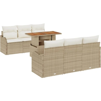 Afbeelding van vidaXL 7 delige tuinzetelset met kussens in beige poly rattan en acaciahout