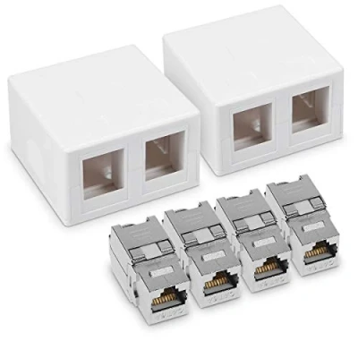 Afbeelding van kwmobile 2x CAT6a opbouw netwerkcontactdoos met 4x keystone modules Netwerkaansluiting RJ45 aansluiting 10 Gbit/s netwerk LAN bouwdoos