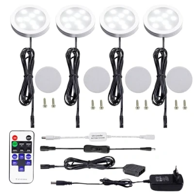 Afbeelding van AIBOO led kastverlichting, 4 delige complete set, onderbouwlampen met afstandsbediening, keukenlampen, vitrineverlichting, dagwit, 6000 K, onderbouwlampenset inclusief alle accessoires