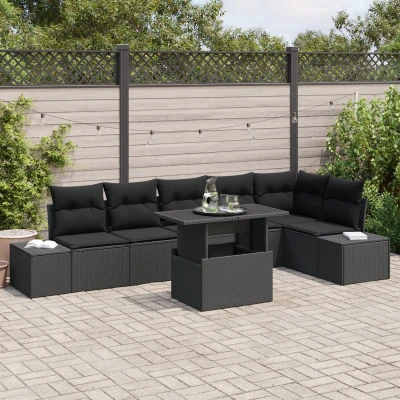 Afbeelding van vidaXL Tuinbank Set van 7 Houtskool Rattan, polyester