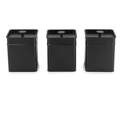 Afbeelding van Salter BW12457EU7 Kuro 3 delige keukenbusset thee, koffie, suikercaddy, gepoedercoate zwarte afwerking, gemakkelijk te openen deksels, langdurige versheid, schoon maken,