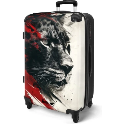 Afbeelding van NoBoringSuitcases.com® Koffer groot Rolkoffer lichtgewicht Zwart wit panter met rode verf Reiskoffer 4 wielen Grote trolley XL 20 kg bagage