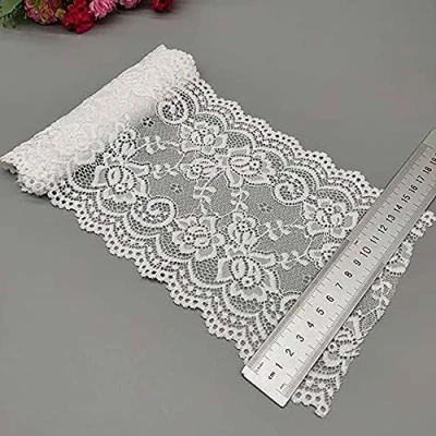 Afbeelding van Yulakes 5 yards Elasticiteit kanten boord lint rand sierband kant bloem voor handwerk lingerie trouwjurk bruiloft decor 15 cm breed (wit)