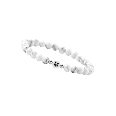 Afbeelding van GD GOOD.designs EST. 2015 Parelarmband letter I partnerarmband wit met echte howlietparels cadeau voor koppels gepersonaliseerde partnerarmband, 16 centimeters, Steen, Parel