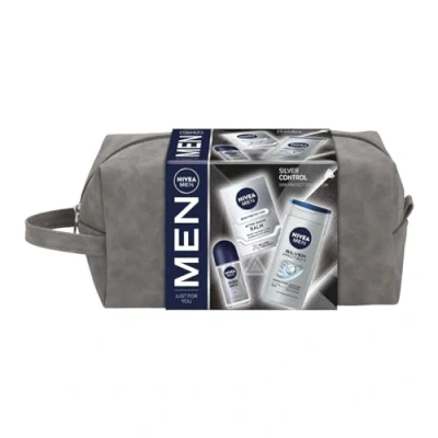 Afbeelding van Men Silver Control set douchegel 250ml + aftershave balsem 100ml antitranspirant roll on 50ml cosmetisch tasje
