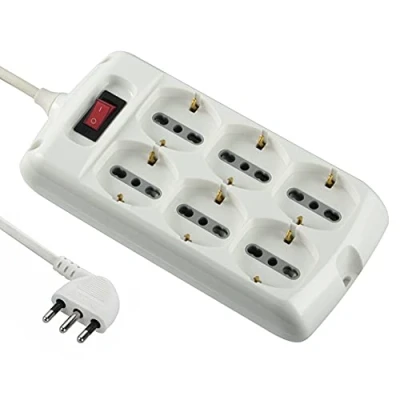 Afbeelding van Electraline 62060 meervoudige stekkerdoos met 6 stopcontacten, veelzijdig inzetbaar, Schuko + 10/16 A, schakelaar en kabel, wit, 1,5 m