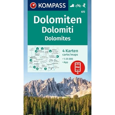 Afbeelding van KOMPASS Wanderkarten Set 672 Dolomiten, Dolomiti, Dolomites (4 Karten) 1:35.000: inklusive Karte zur offline Verwendung in der App. Fahrradfahren. Skitouren