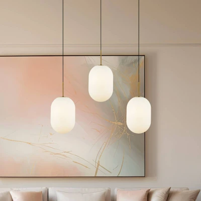 Afbeelding van Eko Light Hanglamp Alias, metaal goudkleurig opaalglas, 3 lamps lang