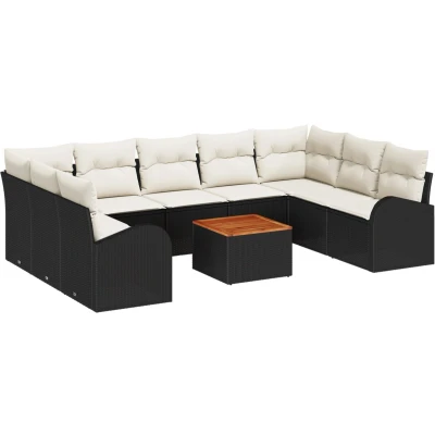 Afbeelding van vidaXL 10 delige tuinsofa set met kussens zwart poly rattan acacia