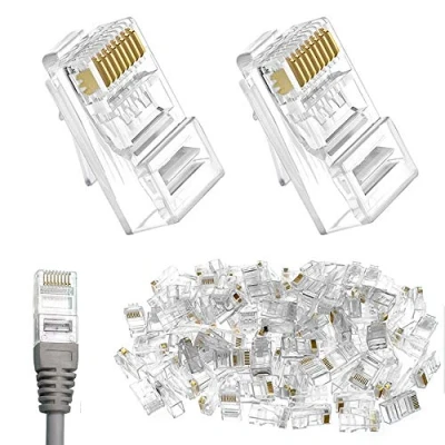 Afbeelding van 100 Pack RJ45 CAT6 Connector Plug Pass Door 8P8C UTP Netwerk Modulaire End voor Solid Wire en Standaard Kabel
