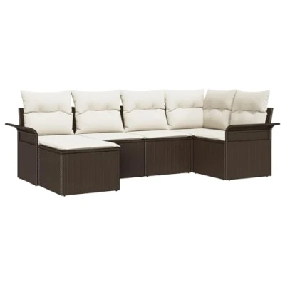 Afbeelding van vidaXL 6 delige Tuin Sofa Set met Kussens Bruin Poly Rattan, 2 Zits Opslag &amp; Rattan
