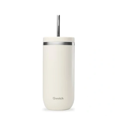 Afbeelding van Qwetch Cold Cup Thermosbeker, 600 ml, zand, 24 uur ijs en 12 koud gerecycled roestvrij staal, spatvrij ideaal voor verse dranken, Bubble Tea ijskoffie