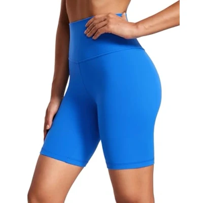 Afbeelding van CRZ Yoga Dames Butterluxe Shorts 8&#039;&#039; Hoge Taille Workout Gym Leggings Hardlopen Spandex Biker Fonkelend blauw M
