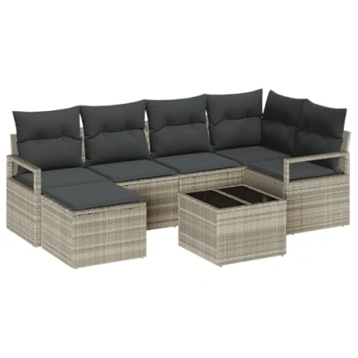 Afbeelding van vidaXL 7 delige tuinsofa set met kussens grijs poly rattan