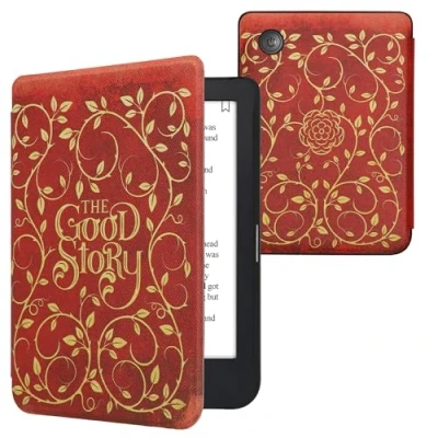 Afbeelding van kwmobile E reader hoesje geschikt voor Kobo Clara 2E hoes flip case met magnetische sluiting Ereader cover Sprookjesboek design in geel / oranje rood