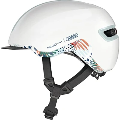 Afbeelding van ABUS Urban helm HUD Y magnetisch, oplaadbaar LED achterlicht &amp; magneetsluiting coole fietshelm voor dagelijks gebruik mannen en vrouwen wit, maat S
