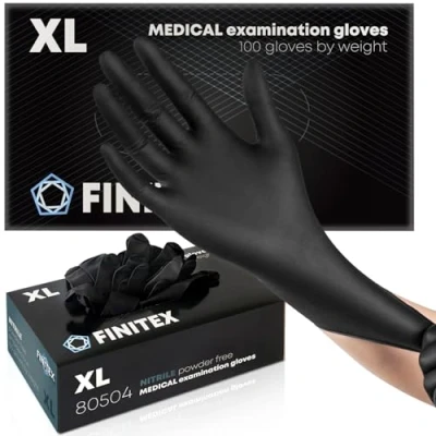 Afbeelding van FINITEX Wegwerphandschoenen van nitril 100 stuks, multifunctionele levensmiddelenreiniging, medische gebieden, poedervrij en latexvrij, zwarte nitrilhandschoenen, maat 3,5 mm, XL
