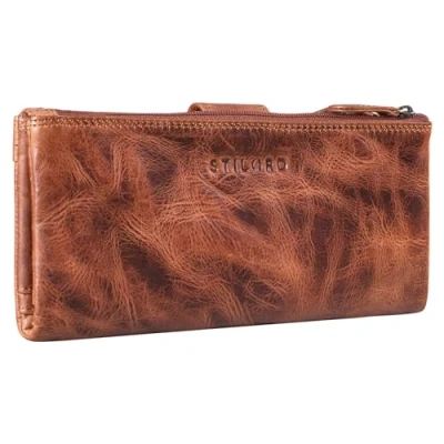 Afbeelding van STILORD &#039;Camille&#039; Dames Portemonnee Groot Leer Vintage Travel Wallet Leren Kart Houder Anti RFID voor Vrouwen in Geschenkverpakking Echt Leer, Kleur:middel bruin