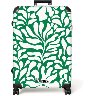 Afbeelding van NoBoringSuitcases.com® Koffer groot Reiskoffer lichtgewicht Groen met witte bloemenprint Rolkoffer 4 wielen Grote trolley XL 98 liter bagage