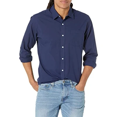 Afbeelding van Amazon Essentials Men&#039;s Casual poplin overhemd met normale pasvorm en lange mouwen, Marineblauw, M
