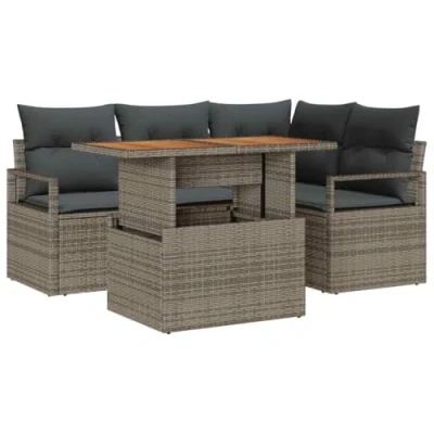 Afbeelding van vidaXL 5 Delige Tuin Sofa Set met Kussens Grijs Poly Rattan Acacia