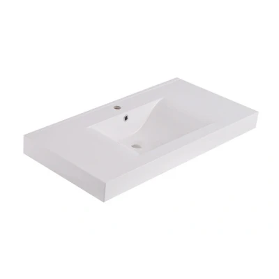 Afbeelding van Xellanz Wiesbaden Tigris wastafel enkel met 1 kraangat 100x46x8 cm kunstmarmer glans wit
