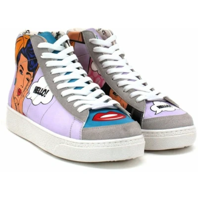 Afbeelding van Goby Pop Art Hello Sneakers Vegan Leer Handgemaakt Maat 39