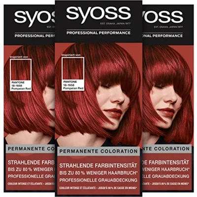 Afbeelding van SYOSS Geïnspireerd door PANTONE 18 1658 Pompeian Red Permanente kleuring niveau 3, verpakking van 3 (3 x 115 ml)